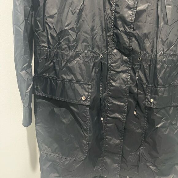 Trouvé Black Rain Hooded Trench Coat Nylon Lightweight M - Picture 3 of 6